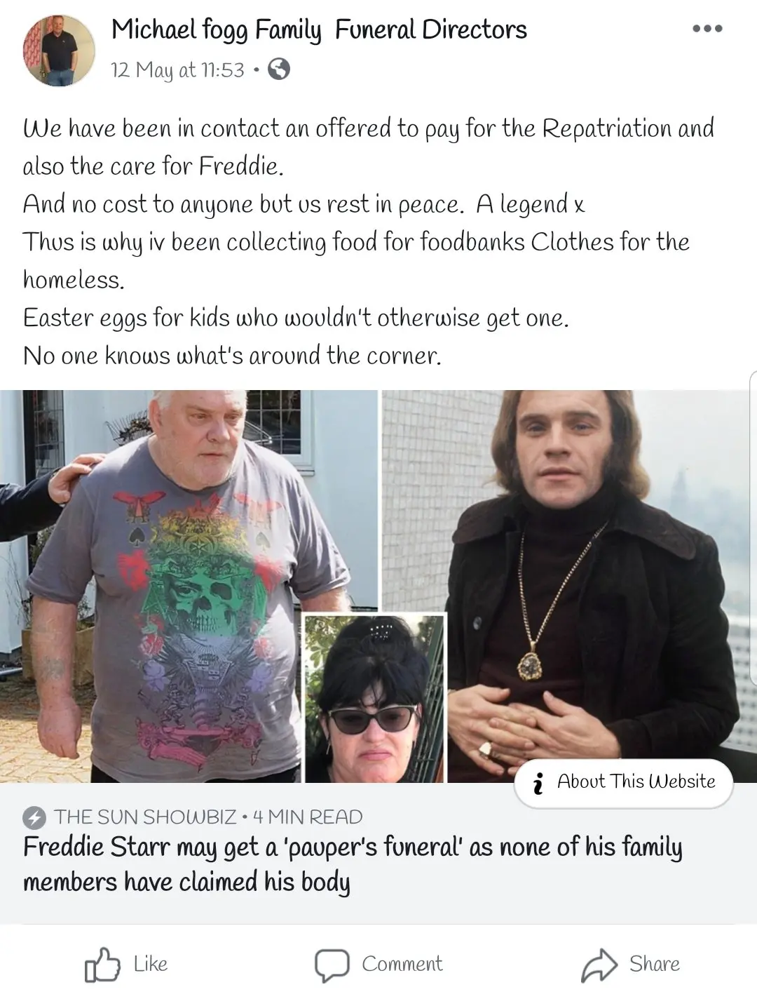 Funeral director offers to bury Freddie Starr for free