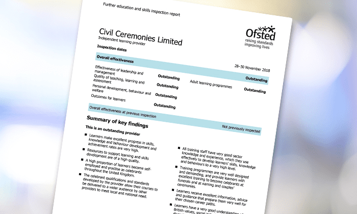 Civil Ceremonies rated ‘outstanding’ by Ofsted